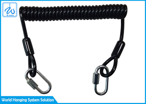 Black Wire Coil Lanyard Dengan 1 Screwgate Untuk Bekerja di Ketinggian Stop Drop Tools
